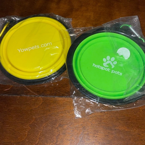 Yow Pets Hotspot Pots Collapsable Pet Dog Travel Water Food Bowls Green Yellow - Picture 1 of 7